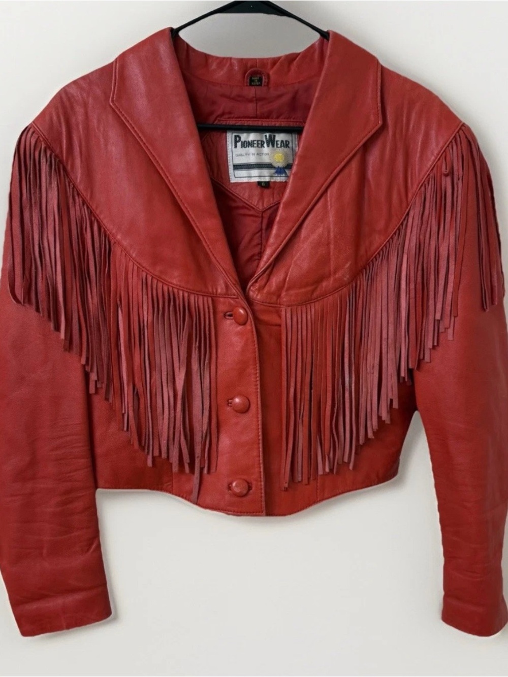 80s Cropped Red Leather Fringe Motorcycle Jacket 8 Western Cowgirl Festival Rock